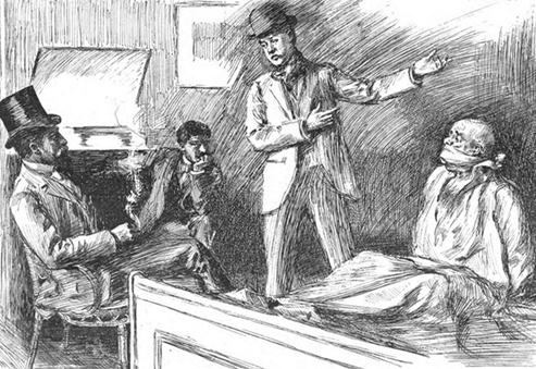 Arthur Conan Doyle tarafından yazılan Yatan Hastanın Macerası öyküsünün 12 Ağustos 1893 tarihli Harper's Weekly'deki ABD baskısından alınmış çizim.